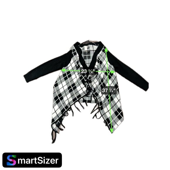 Faded Glory Black White Plaid Open Front Cardigan Wrap Sweater Sz L Fringe - Picture 8 of 8